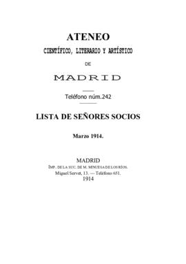 Lista de señores socios del Ateneo Científico, Literario y Artístico de Madrid en marzo de 1914