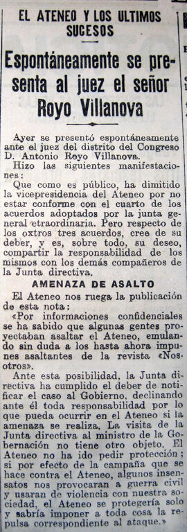 1930-11-30. Royo Villanova se presenta ante el juez. El Liberal (Madrid)