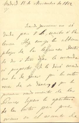 1862-11-15. Carta de Emilio Castelar a Jerónimo Amat
