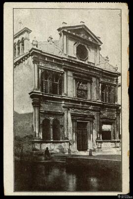 Tarjeta postal de vista exterior de la Iglesia de San Giorgio degli Schiavoni de Venecia.