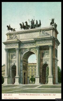 Tarjeta postal a color del Arco Della Pace de Milán editada por Dulio Raineri en la misma ciudad