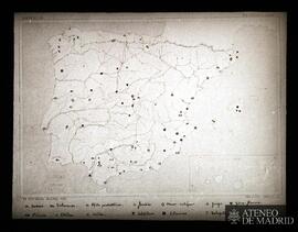Mapa mudo de la Península Ibérica sobre el que se han situado símbolos que informan de la existen...
