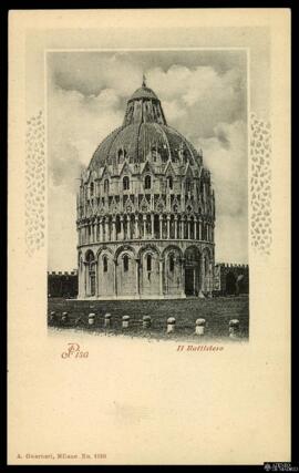 Tarjeta postal de vista exterior del Baptisterio de Pisa editada por A. Guarneri en Milán