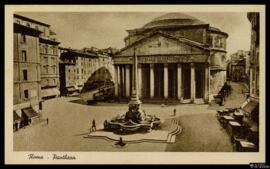 Tarjeta postal de vista exterior del Panteón de Agripa de Roma editada por A. Scrocchi en Milán