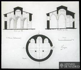 Planta y secciones de la iglesia de San Marcos de Salamanca.  (Dibujo de Vicente Lampérez y Romea)