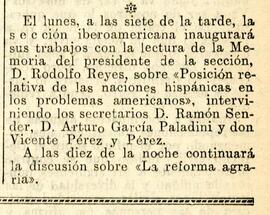 1931-11-27. Memoria de la Sección Iberoamericana y continuación del debate sobre la reforma agrar...