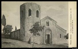 Tarjeta postal de vista exterior de la Pieve dei Santi Vito e Modesto a Corsignano en Pienza, lug...