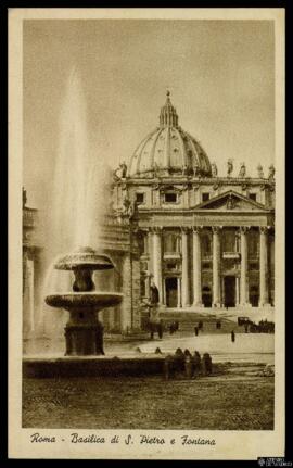 Tarjeta postal de la Fuente gemela de Bernini y la Basílica de San Pedro de la Ciudad del Vatican...