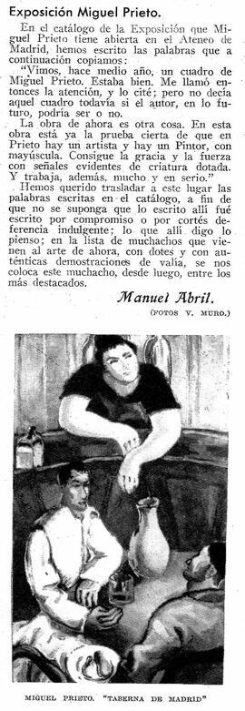 1932-01-10. Exposición de pinturas de Miguel Prieto, crítica de Manuel Abril. Blanco y negro (Mad...