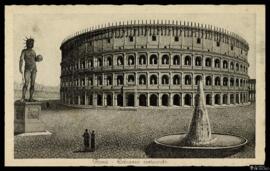 Tarjeta postal de grabado de vista idealizada del Coliseo de Roma restaurado editada por Cesare C...