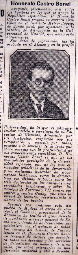 1931-04-21. Artículo sobre Honorato Castro Bonel. El Liberal (Madrid)
