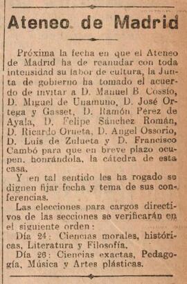1930-03-19. El Ateneo reanudará su actividad cultural. El Liberal (Madrid)
