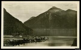 Tarjeta postal de vista de paisaje del Walchensee y Jochberg editada por el Verlag Friedr. Seufert