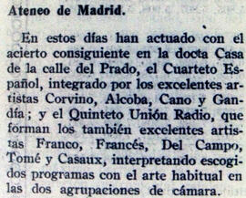 1930-12-31. Actuaciones del Cuarteto Español y el Quinteto Unión Radio. Ritmo (Madrid)