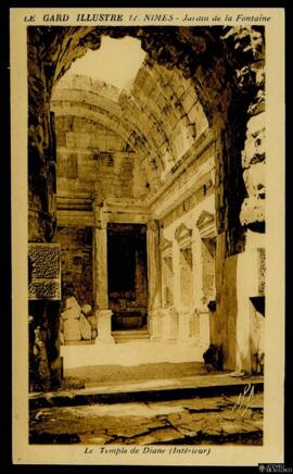 Tarjeta postal de vista interior del Templo de Diana en el Jardin de la Fontaine de Nimes editada...