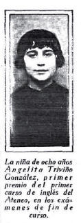 1930-05-27. Angelita Triviño, de 8 años, primer premio del primer curso de inglés del Ateneo. Est...