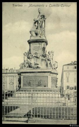 Tarjeta postal de heliograbado del Monumento escultórico a Camillo Benso, Conde de Cavour, en Tur...