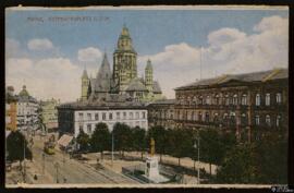 Tarjeta postal a color de la Gutenbergplatz y la Catedral de Maguncia editada por el Rheinischer ...