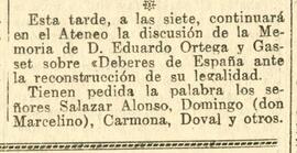 1930-07-15. Continúa la discusión de la Memoria de Eduardo Ortega y Gasset . El Liberal (Madrid)