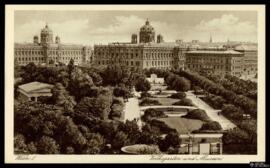 Tarjeta postal de vista panorámica del Volksgarten y el Kunsthistorisches Museum en el Innere Sta...