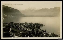 Tarjeta postal de vista general de Montreux editada por Perrochet-Matile en Lausana