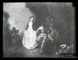 
Watteau: [Hombres y mujer danzando]
