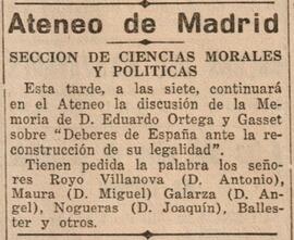 1930-07-01. Continúa la discusión de la Memoria de Eduardo Ortega y Gasset . El Liberal (Madrid)