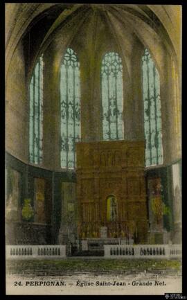 Tarjeta postal a color de vista interior de la Grande Nef de la Iglesia de San Juan o Église Sain...