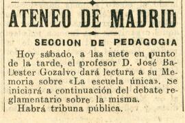 1931-10-31. Anuncio de la Memoria de la Sección de Pedagogía, por José Ballester Gozalvo. El Libe...