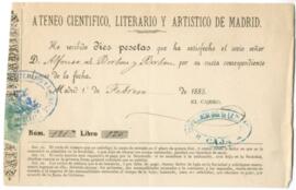 Recibos de pago de cuota de Alfonso XII, 1885